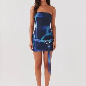 Peppermayo Blue Strapless Bodycon Dress for Night Out